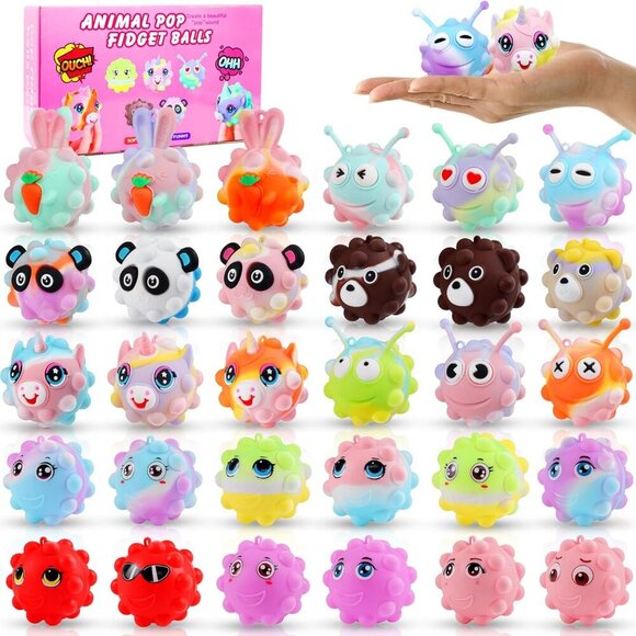 30 Pack Animal Pop Balls Party Favors for Kids,3D Pop Balls Fidget Toys,Birthday - Picture 1 of 7